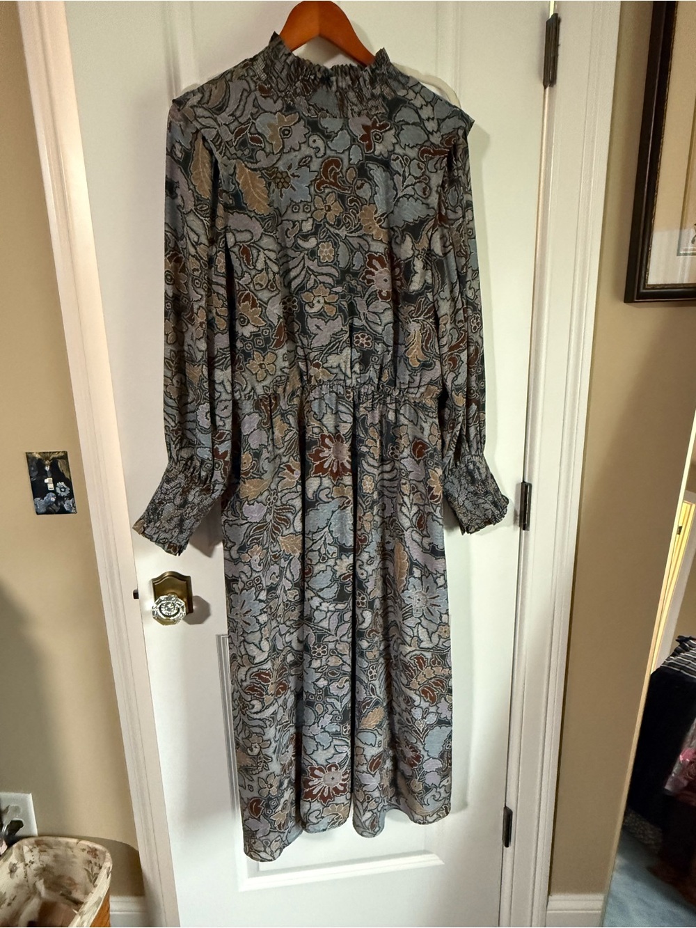 Ann Taylor Blue Gray Paisley High-Neck Maxi Dress